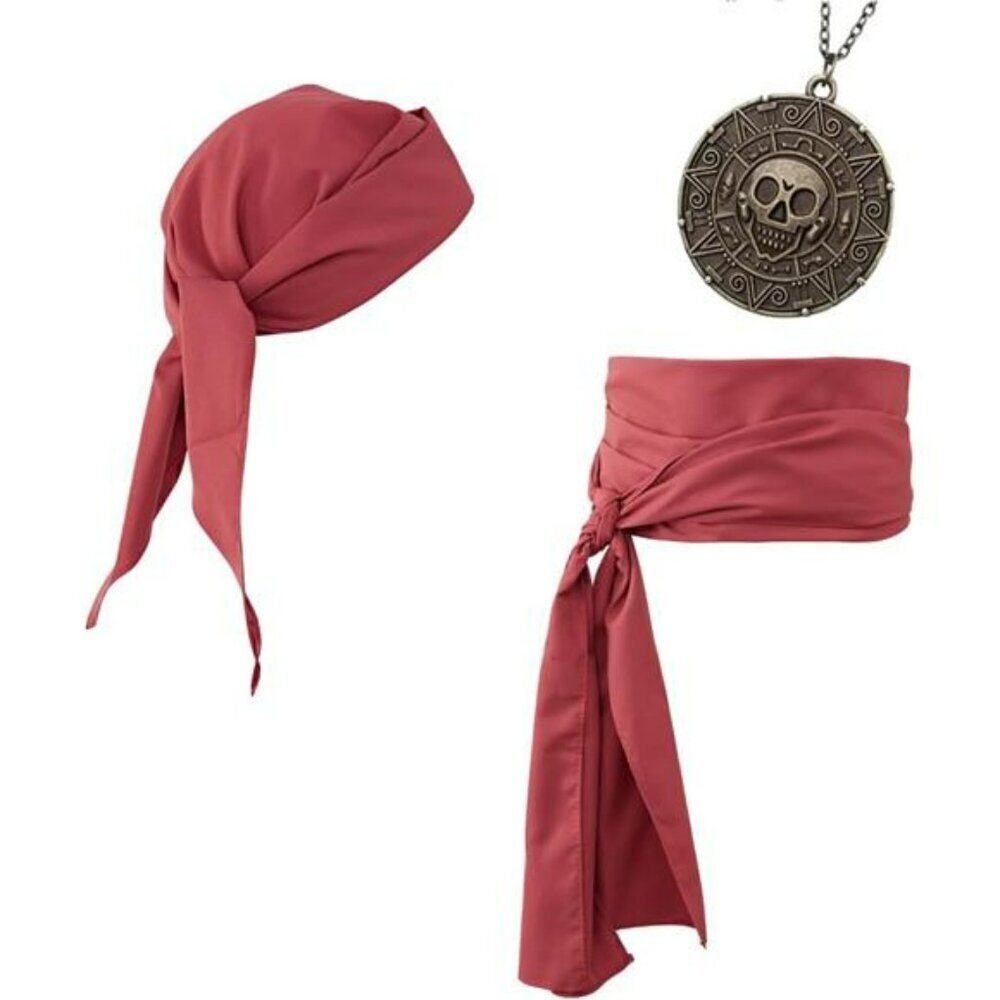 Pirate Costume Accessories Women Men Bandana Sash Belt Necklace Halloween